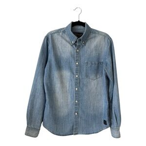 West 49 Denim Shirt Long Sleeve Button Down Stone Washed - Size Small